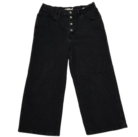 Levi's Denim - Levi's Mile High Cropped Wide Leg Jeans Black Wash High Rise Button Fly Size 31